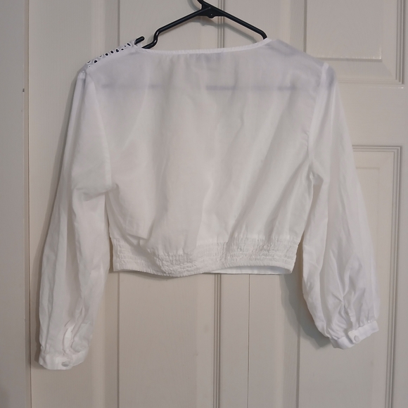 Zara White Openwork Emroidery Blouse, Size Medium (M) - Picture 9 of 11